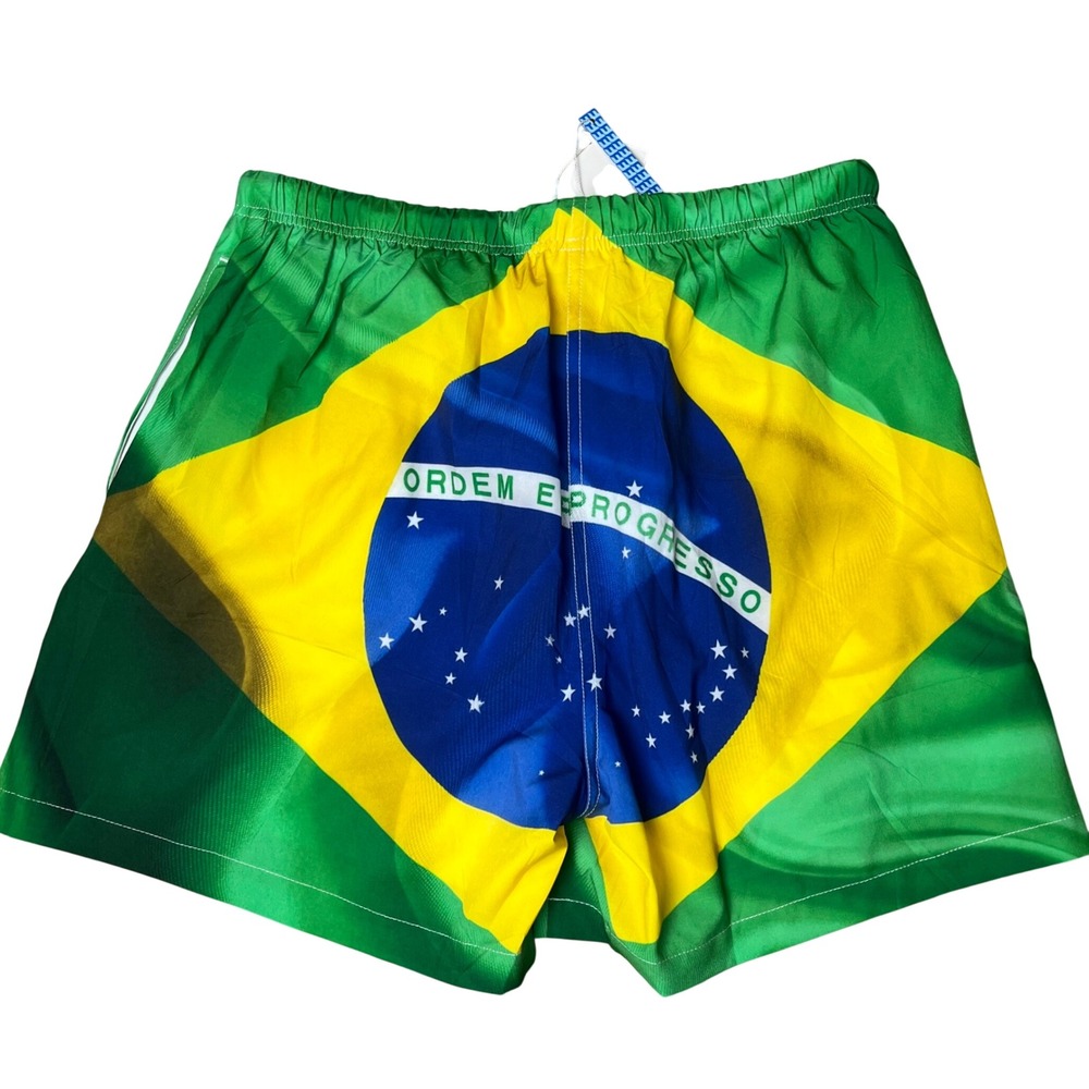 FEIFEIYU Brazil Flag Swim Trunks Mens Size S Green Yellow Ordem e Progresso - Picture 2 of 8